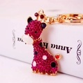 Portachiavi giraffa con strass rosa acceso e metallo dorato per accessori da borsa - Rosso Porpora