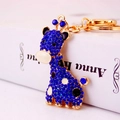 Porte-clés girafe en strass bleus et alliage doré avec mousqueton pour sac à main femme - Bleu foncé
