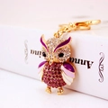 Golden owl keychain with purple and white crystals and colorful enamel finish - Light Purple