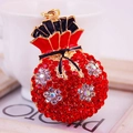 Porte-clés mignon en forme de sac d'argent rouge avec strass et alliage doré chic - Rouge
