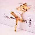 Elegant gold ballerina keychain with white dress and amber crystal rhinestones - White Enamel + Amber Rhinestone
