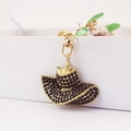 Elegant gold keychain with black rhinestone sun hat pendant for women's bags - Black