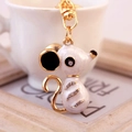 Cute white enamel mouse keychain with sparkling crystals and gold-plated clasp - White