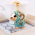 Portachiavi creativo a capra con strass blu e anello in metallo dorato lucido - Blu