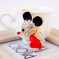 Exquisite gold zodiac rat keychain pendant with sparkling crystals and red enamel detail - Red