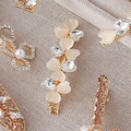 Elegant gold hair clip set with hearts, flowers, pearls and synthetic opal accents - Gold Heart Flower Mixed Combo Style