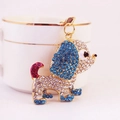 Funkelnder Strass Hunde-Schlüsselanhänger mit blauen Ohren auf einer goldenen Basis - Blau