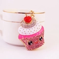 Portachiavi a forma di cupcake con strass brillanti e ciondolo in metallo smaltato rosa - Rosa