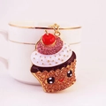 Portachiavi carino a forma di cupcake con strass colorati e ciondolo a ciliegia - Pesca