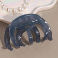 Dettaglio della grande molletta per capelli blu-grigio con scritta dorata France - Blu grigio