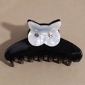 Eleganter Katzen-Haarclip in Schwarz-Weiß mit funkelnden Strassaugen für Damen - Weiß