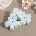 Détail d'une pince à cheveux fleurie en acétate bleu clair avec strass et effet nacré - Bleu