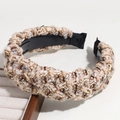 Detail view of colorful tweed braided headband showing anti-slip inner comb teeth - Khaki Tweed Style
