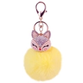 Rose gold fox keychain with sparkling crystals and a fluffy lemon yellow pom-pom - White And Yellow