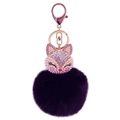 Deep purple faux fur fox head keychain with rose gold hardware and pearl accents - White And Black