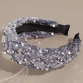 Diadema trenzada de terciopelo gris con lentejuelas plateadas para el cabello - Gris