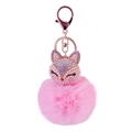 Pink faux fur pompom fox keychain with rose gold hook and crystal pearl details - White And Light Pink