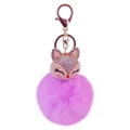 Cute purple faux fur pompom fox keychain with rhinestone and pearl details in rose gold - White And Peach Red