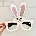 Detail view of Easter bunny glasses with white and pink glitter finish and cute rabbit face - Pink Bunny Glasses Frame