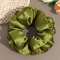 Olive green large satin scrunchie with silk texture for ponytail hairstyling - Green