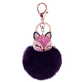 Cute fox faux fur pompom keychain with purple fur and rhinestone fox head in rose gold - Powder Blue And Black