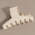 Detail of cream hair claw clip with rhinestones and elegant amber drop crystals - Off White