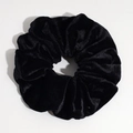 Classic black velvet scrunchie hair tie with soft pleated texture and high elasticity - Black