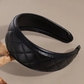 French vintage quilted black leather headband with diamond stitching for women - Black