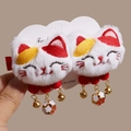 Paar japanische Katzen-Plüschhaarklammern mit Glöckchen und festlicher Stickerei - Paar Glückskatze Glocke Haarklammern