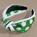Macro shot of St. Patrick's Day knotted headband with green sequins and white lace trim - Green Polka Dot And Stripe