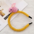 Cute yellow plush headband featuring a pink stuffed bunny for girls daily hair styling - Yellow