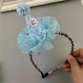 Cerchietto da festa blu con paillettes per bambine con pizzo a stelle e pompon - Blu