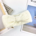 Chic cream white knitted knot headband in soft plush mohair for autumn winter fashion - White