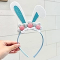 Easter headband with white felt rabbit ears and blue glitter accents on a blue band - Blue Flower Bunny Ears Headband