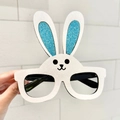 Easter bunny party glasses with white glitter frame and sparkling blue sequined ears - Blue Bunny Glasses Frame