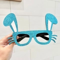 Blue glitter Easter bunny ears party glasses for festive costumes and photo booth props - Blue Bunny Ears Glasses Frame