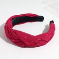 Fashionable burgundy twisted headband with sparkling silver rhinestones and knot design - Red Rhinestone