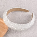 Elegant white beaded sponge headband with iridescent crystals on a velvet base - White