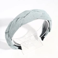 Braided light blue-grey headband with silver sequins on textured knit fabric - Green Rhinestone Pave