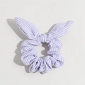 Purple striped scrunchie with bunny ear design made of soft fabric for women - Sky Blue Striped
