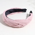 Pink braided velvet headband with glittering silver rhinestones and corduroy texture - Pink Rhinestone