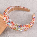 Luxurious wide beaded headband with colorful multifaceted crystals and non-slip lining - Multicolor