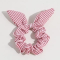 Red and white pinstripe rabbit ear scrunchie with soft pleated fabric texture - Red Stripe