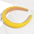Luxurious handmade yellow beaded wide sponge headband for women with crystal details - Yellow