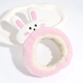 Pink and white plush bunny ears headband for face washing and makeup routines - Pink and White Rabbit