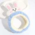 Cute light blue plush rabbit ear headband made of soft coral fleece for face washing - Blue Rabbit Style