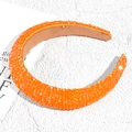Padded wide headband in vibrant orange with shimmering faceted crystal beads - Orange