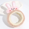 Pink plush rabbit ear headband with thick soft fleece material for facial cleansing - Khaki Patchwork Rabbit