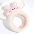 Pink and white plush rabbit ear headband with cute embroidered details for face washing - Pink and White 3D Rabbit