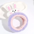 Cute plush rabbit ear headband in purple and pink for face washing and makeup - Purple and Pink Patchwork Rabbit